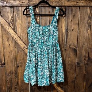 Teal Floral Sleeveless Dress